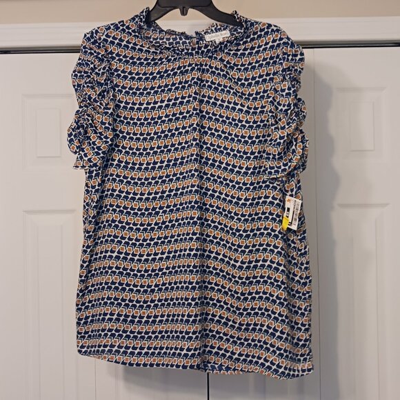 #113 3/$18 - Ophelia Roe Blue/Yellow Short Sleeve Top Size XL - Picture 1 of 6